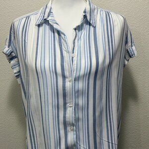 Jane & Delancey white and blue striped lightweight button down blouse, woman's M